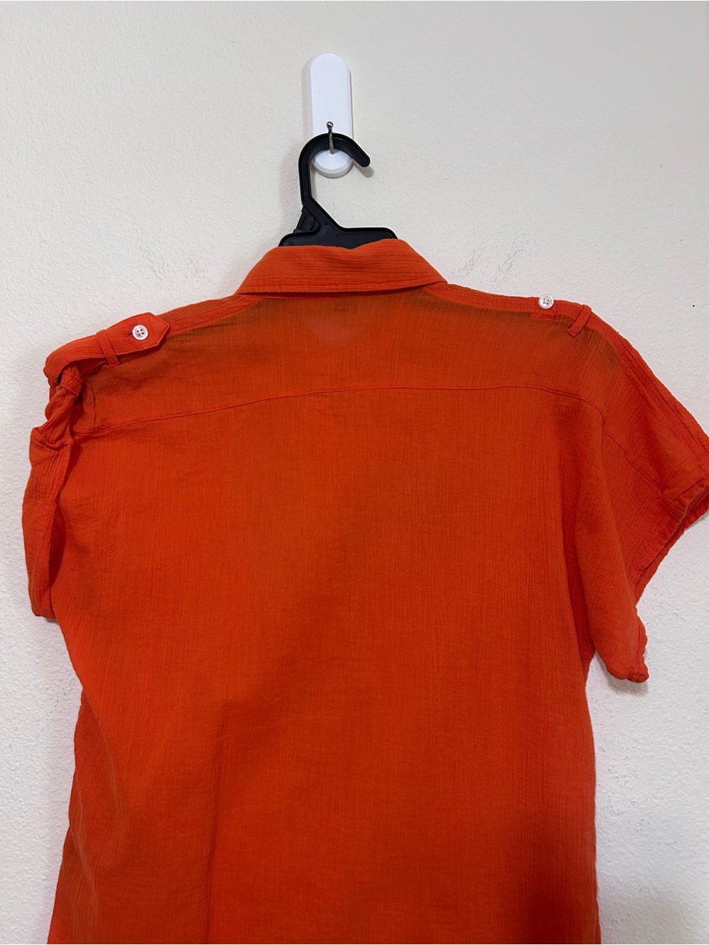 American Living Orange Gauze Button Down Short Sleeve Shirt Small - Picture 5 of 7